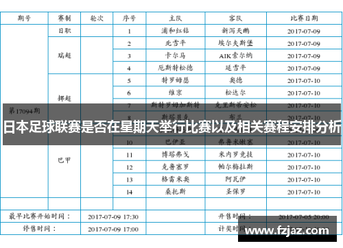 日本足球联赛是否在星期天举行比赛以及相关赛程安排分析
