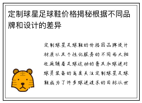 定制球星足球鞋价格揭秘根据不同品牌和设计的差异