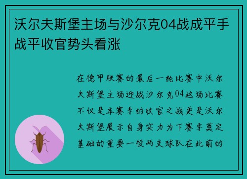 沃尔夫斯堡主场与沙尔克04战成平手战平收官势头看涨